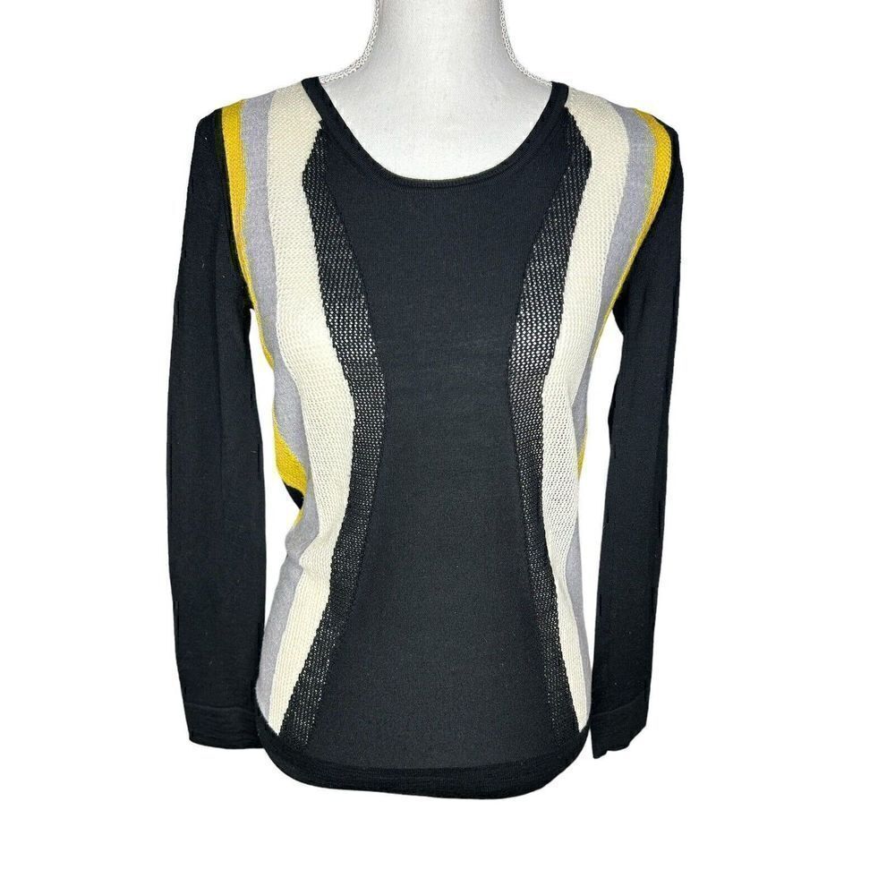 Diane von Furstenberg Elin Eyelet Knit Wavy Intarsia Sweater 100% Wool Size S